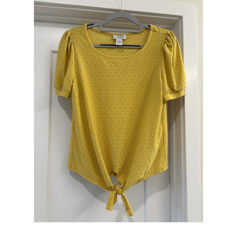 Carmen Marc Valvo Retro 70's Knit Classic Scoop Short‎ Sleeve Tie Front Size M - Picture 1 of 3